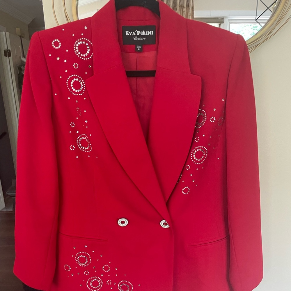 Eva Polini Couture - Blazer - Jacket w/rhinestones -red slightly longer jacket 6